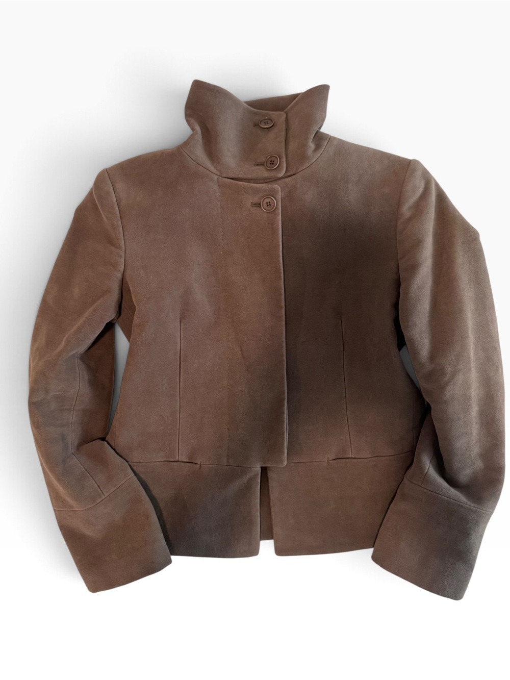 Vintage DKNY Brown Funnel Neck Jacket Leather Trim 4